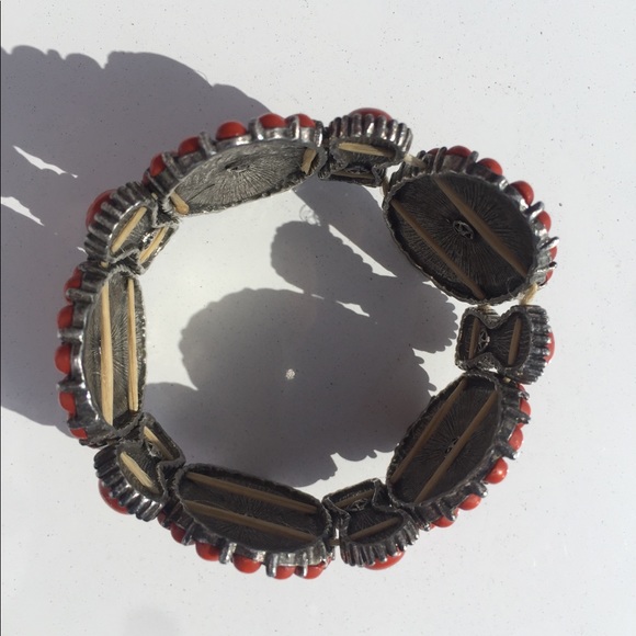 Vintage Very Rare Ox Blood Coral Silver Bracelet - Picture 7 of 8